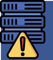 A server with a caution sign and a blue background vector