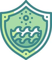 A shield with a wave and a sun on it vector