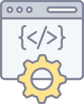 un computadora con un código símbolo y un engranaje vector