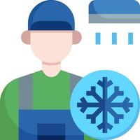 A man in a blue hat and overalls is holding a snowflake vector