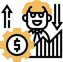 A man with a dollar sign and a gear vector