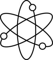 An atom symbol is shown in black and white vector