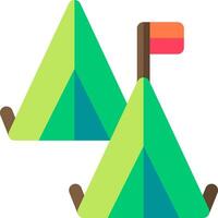 Two green tents with a red flag on top vector