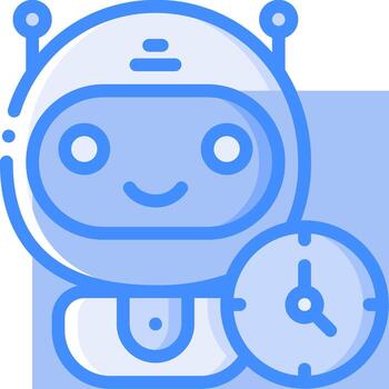 A robot holding a clock and a smiley face vector