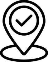 A black and white pin with a check mark vector