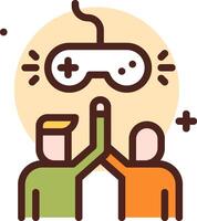 Two people holding up a controller with a game controller vector