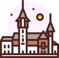 A church with a tower and a moon in the background vector