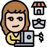 A woman is using a computer and a mailbox vector