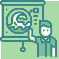 A man is pointing at a screen with a wave on it vector