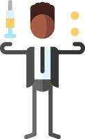 A man in a suit holding up a syringe and a coin vector