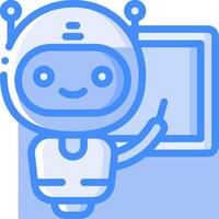 A robot holding up a tablet with a blue background vector