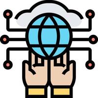 Hands holding a globe with a cloud in the middle vector