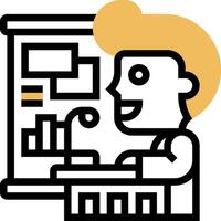 A man is standing at a desk with a laptop vector