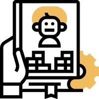 A hand holding a book with a man on it vector