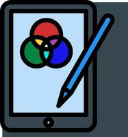 A tablet with a pen and a colorful circle vector