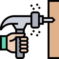 Hand holding hammer and hammering on a wall vector