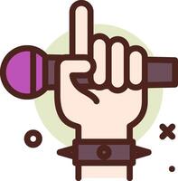 A hand holding a microphone and pointing up vector