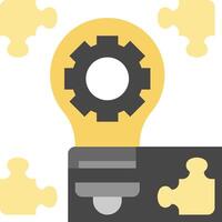 A yellow light bulb with gears and pieces of puzzle vector