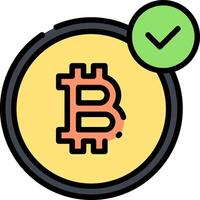 Bitcoin icon with tick and green check mark vector