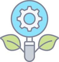 Magnifying glass with gears and leaves vector