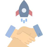 A hand shaking with a rocket on top vector