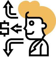 A man is looking at an arrow pointing up vector