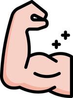 A cartoon arm with a muscle and a cross vector