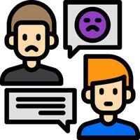 Three people with speech bubbles and one with a sad face vector