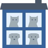 A house with four cats and a dog in the window vector