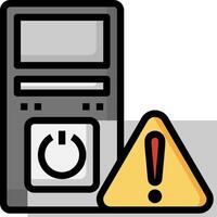 A computer with a warning sign and a power cord vector