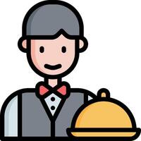 A waiter holding a platter with a dish on it vector