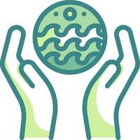 A hand holding a globe with waves and waves vector