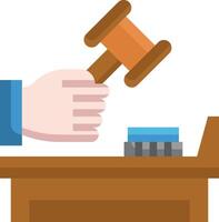 Hand holding a gavel over a desk with a computer vector