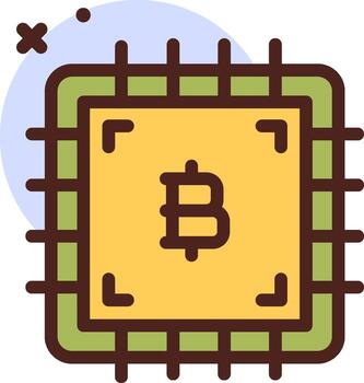 Bitcoin symbol in a processor chip vector
