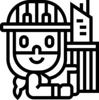 A cartoon character holding a hammer and a building vector