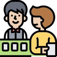 A man and woman are standing at a counter vector