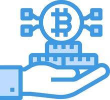 Bitcoin icon with hand holding a stack of coins vector