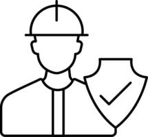 A man in a hard hat and helmet holding a shield vector