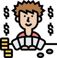 A cartoon man sitting at a table with stacks of money vector