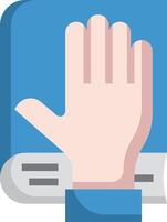 A hand is holding a book and a finger is on it vector