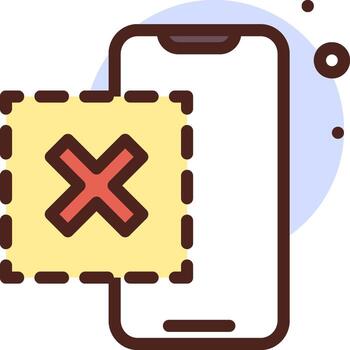 un teléfono con un rojo cruzar en eso y un cuadrado parche vector