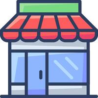 A small store front with a red awning vector