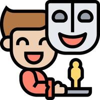 A cartoon man holding a mask and a trophy vector