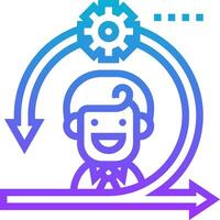 A man with a gear on his head and a blue arrow pointing to it vector