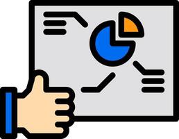 A hand holding a paper with a pie chart on it vector