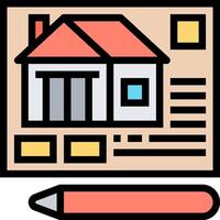 A house and a pencil are on a paper vector