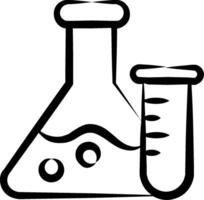 A black and white drawing of a laboratory flask and test tube vector