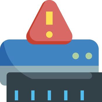 A computer with a red warning sign on top vector