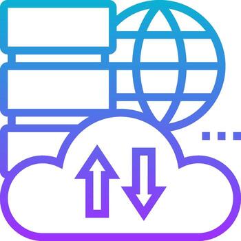 nube informática icono con un globo y dos flechas vector