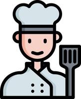 A cartoon chef holding a spatula and a spatula vector